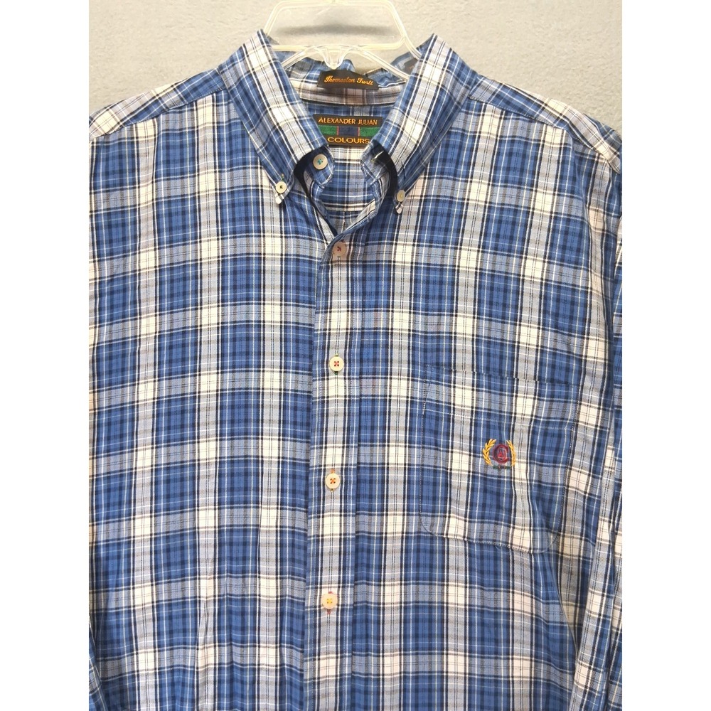 Alexander Julian Men's, Blue, Combed Cotton Shirt‎ Thomaston Twill, Size XL